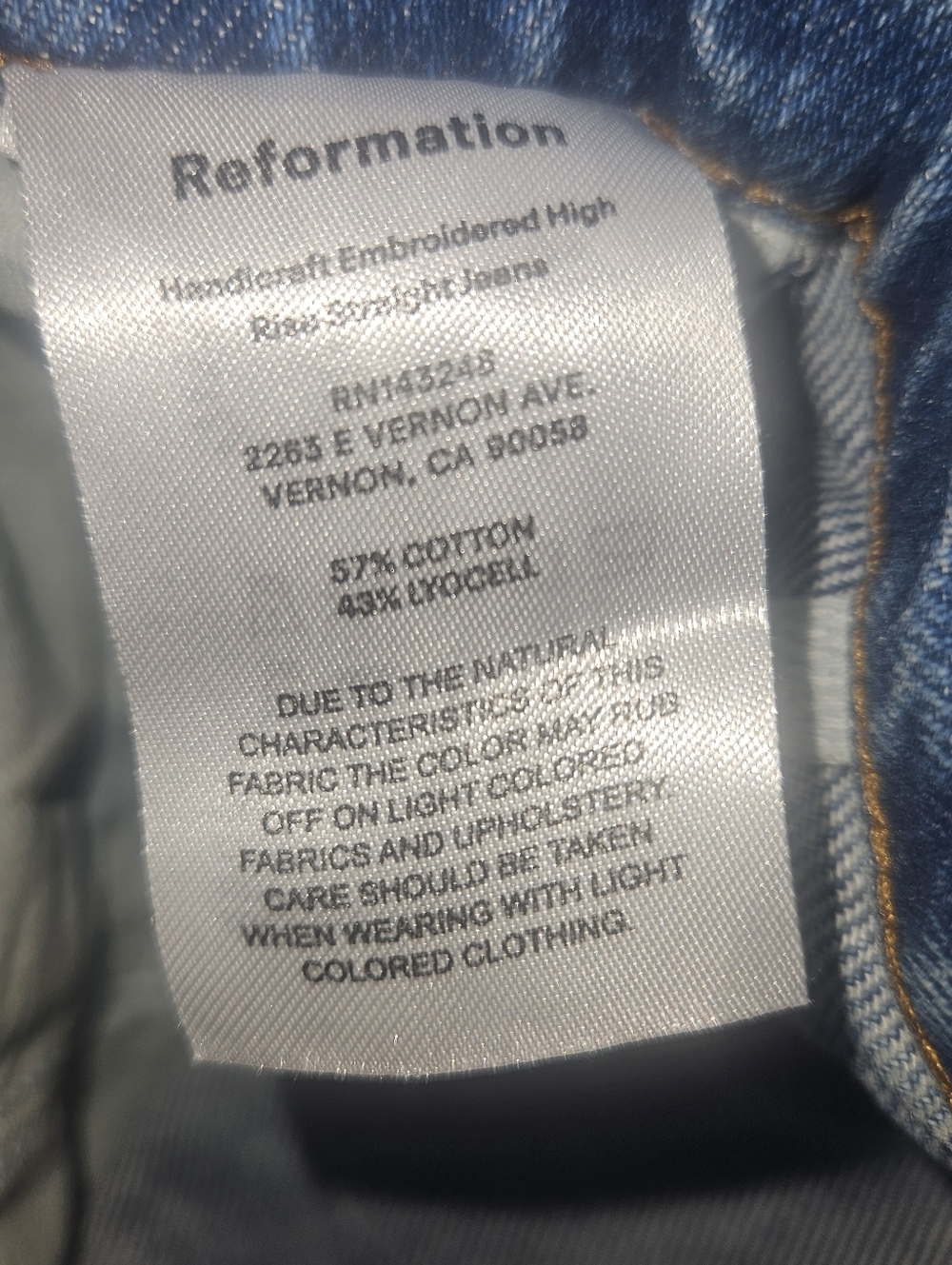 Reformation Blue Straight-Leg Jeans with Yellow & Green Embroidery Juno Size 31 - Picture 14 of 16